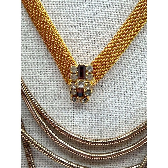 Gold-Tone Multi-Layer Necklace & Bracelet Set With Rhinestone Accents - Picture 3 of 9